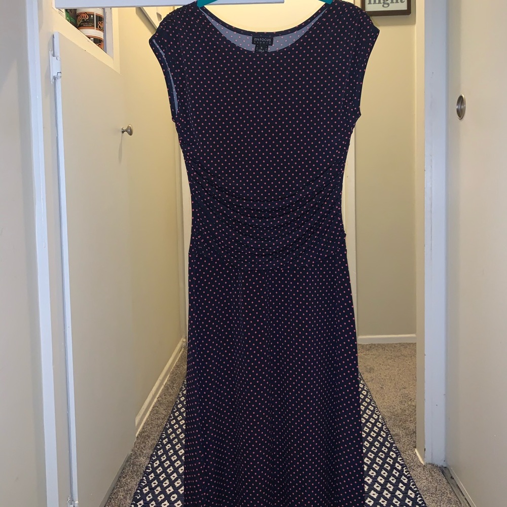 En Focus Studio Navy Blue/Hot Pink Polka Dot Dress